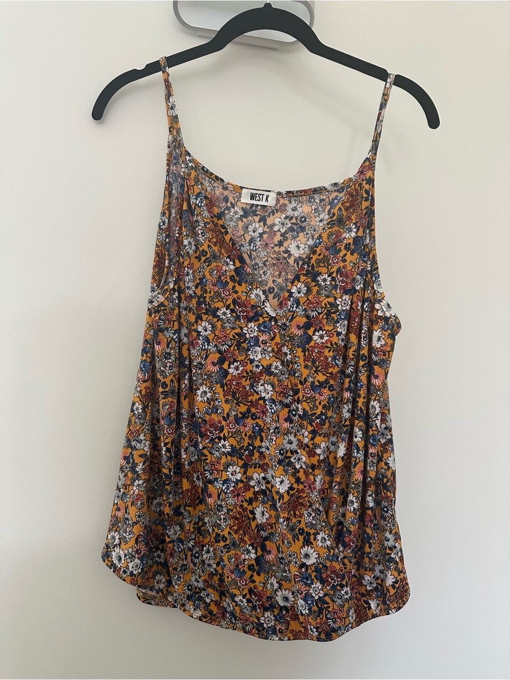 West K Mustard Floral V-Neck Spaghetti Strap Tank (large)
